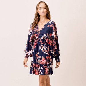 NWT Lovestitch Joelle Split Sleeve Mini Dress, Navy and Floral